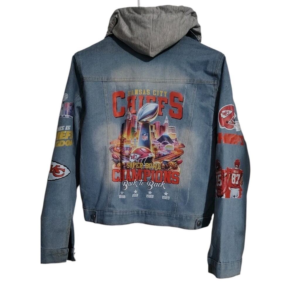 Kansas City Chiefs Jeans Jacket Womens Medium M Superbowl Football 2023 Champion